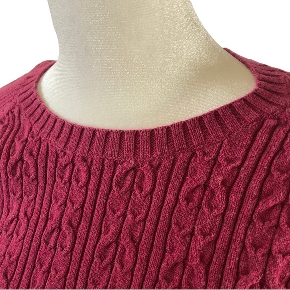 Eddie Bauer Cotton Pullover Sweater XL Red Cable Knit Raglan Sleeve - Picture 2 of 7
